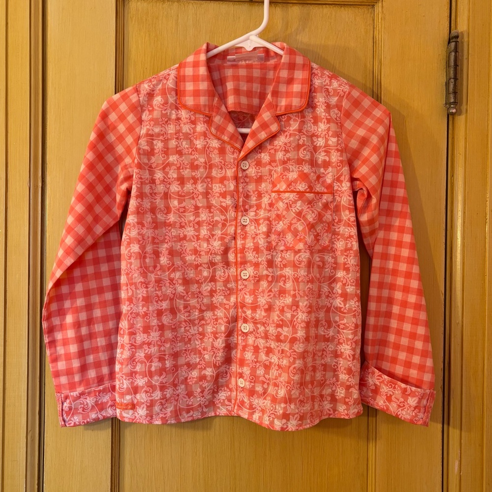 American Girl Tenney Grant Pajama Top Size 10-12 orange gingham